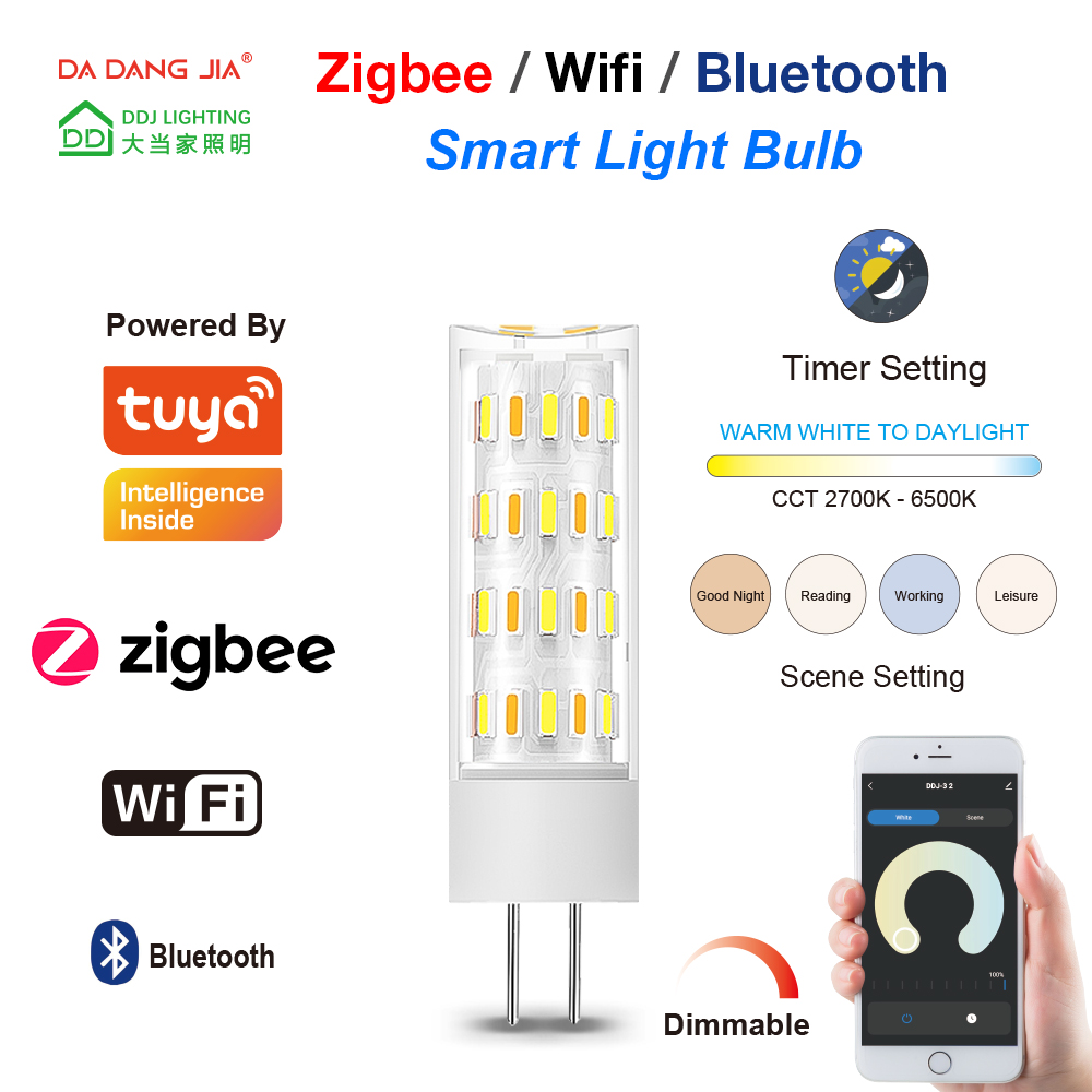 Tuya Zigbee/Wifi/Bluetooth LED G4 3W Dimmable 12V 2700-6000K