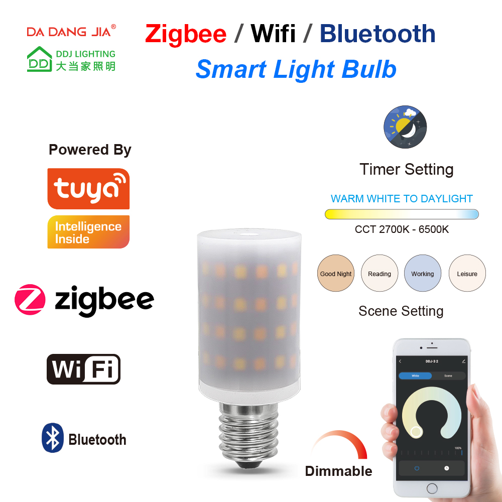 Tuya Zigbee/Wifi/Bluetooth LED E17 4W Dimmable 120V/230V 2700-6000K