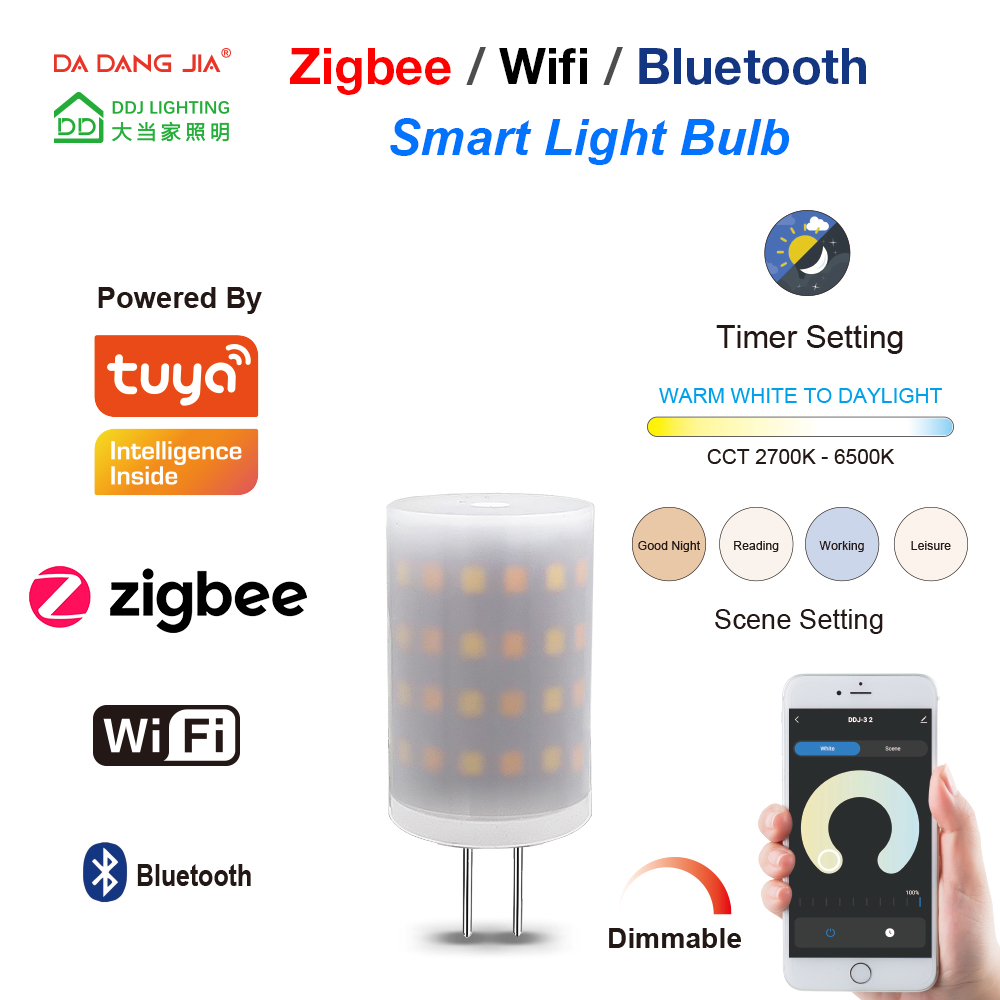 Tuya Zigbee/Wifi/Bluetooth LED G4 4W Dimmable 12V 2700-6000K